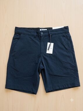 Sperry Navy Seersucker-Texture Flat-Front Shorts